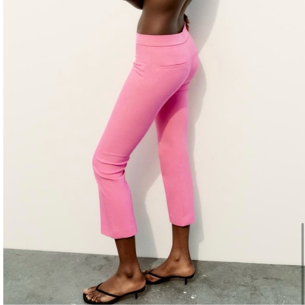 NWT Zara Pink High Rise Cropped Kick Flare Pants Trousers Large - Picture 4 of 16